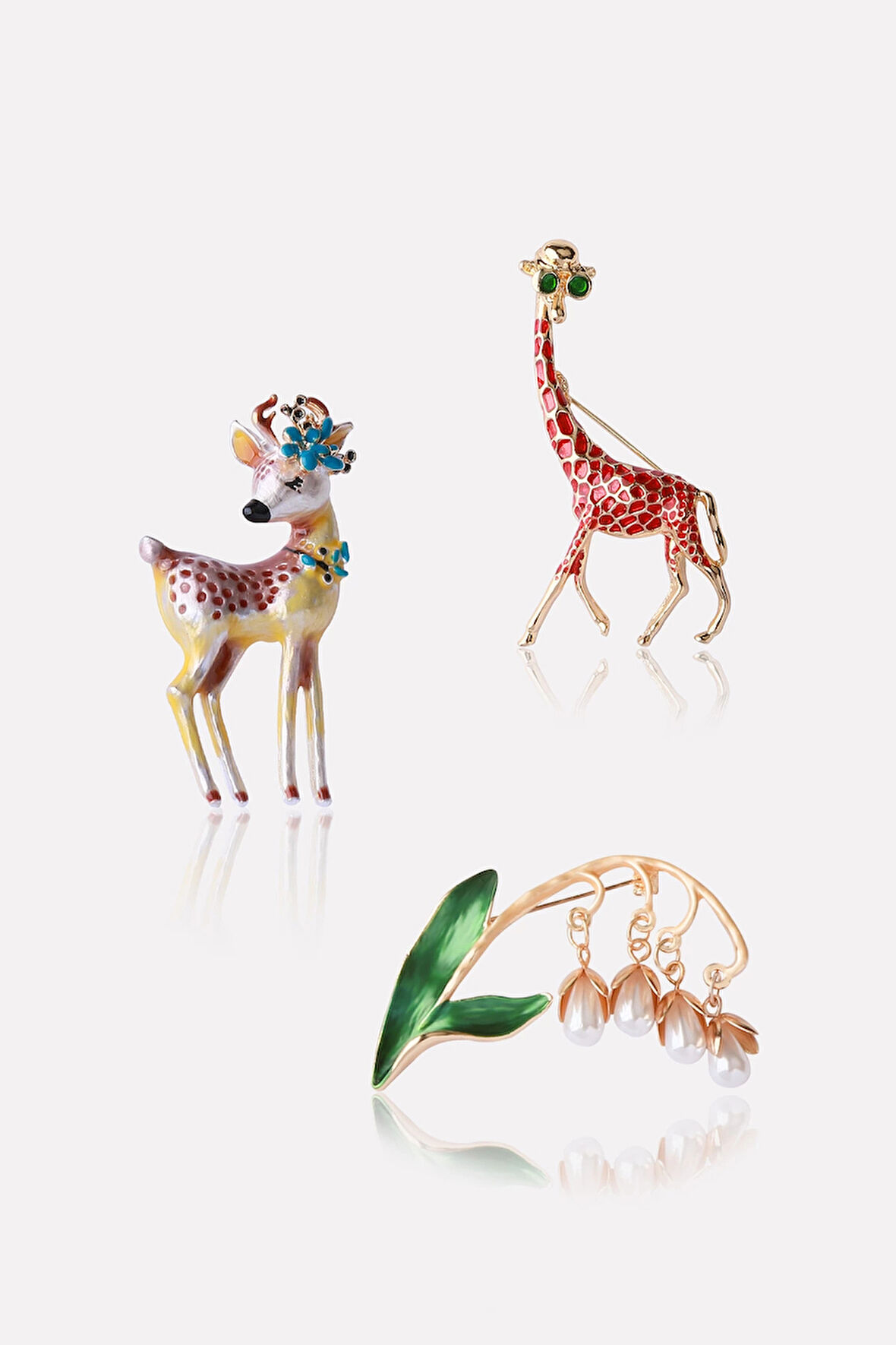 Geyik Zürafa Üçlü Broş Set