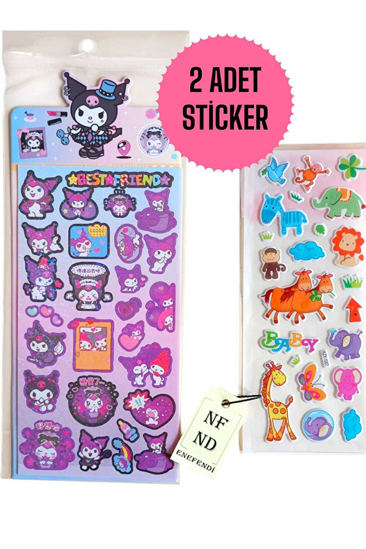 2 ADET STİCKER SANRİO ANİME KUROMİ SİMLİ YAPIŞKANLI PARLAK DEFTER DOLAP AYNA TELEFON STİCKER HEDİYE