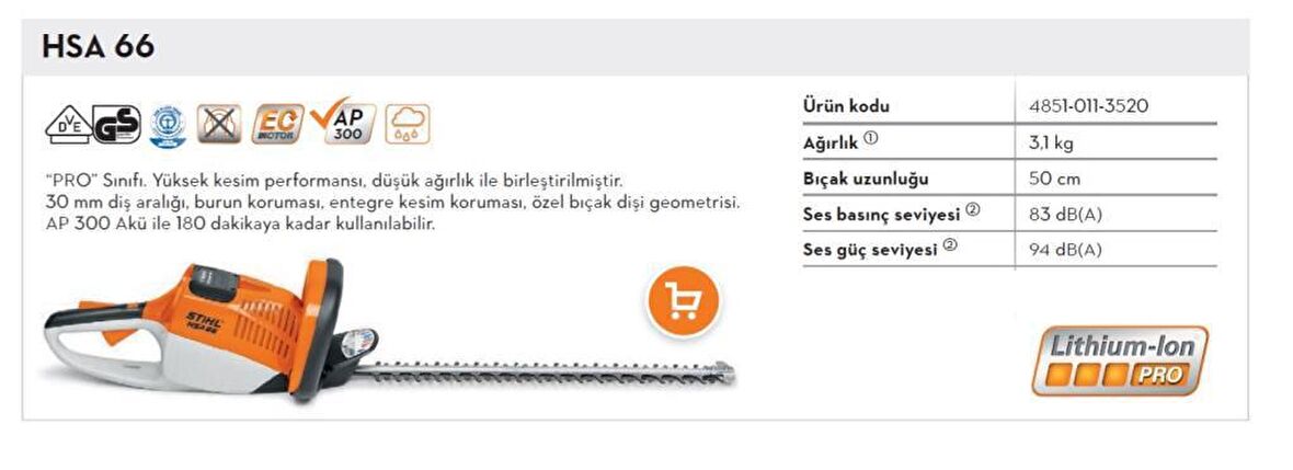 STİHL HSA 66 AKÜLÜ ÇAY HASAT MAKİNESİ - AKÜ VE ŞARJ CİHAZI HARİÇ