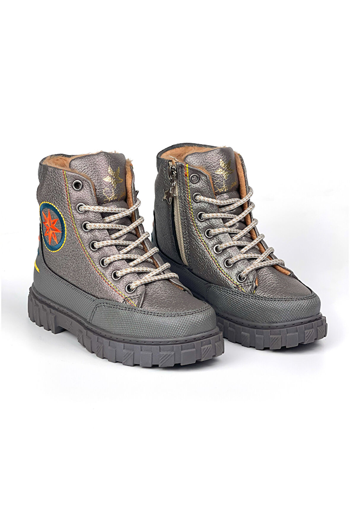 Erkek Çocuk Platin Oranj İçi Kürklü Termo Taban Suya Soğuğa Dayanıklı Günlük Rahat Bot