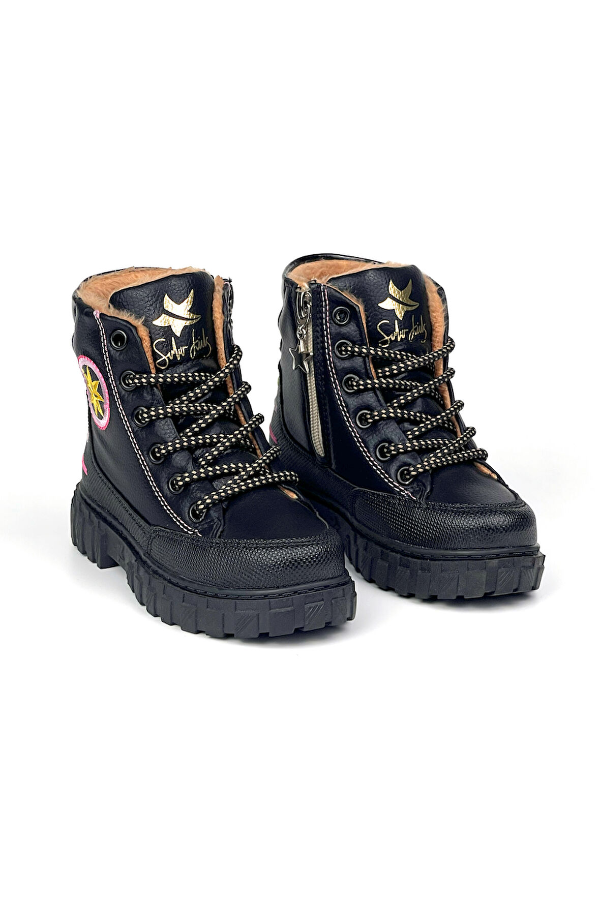 Kız Çocuk Siyah İçi Kürklü Termo Taban Suya Soğuğa Dayanıklı Günlük Rahat Bot