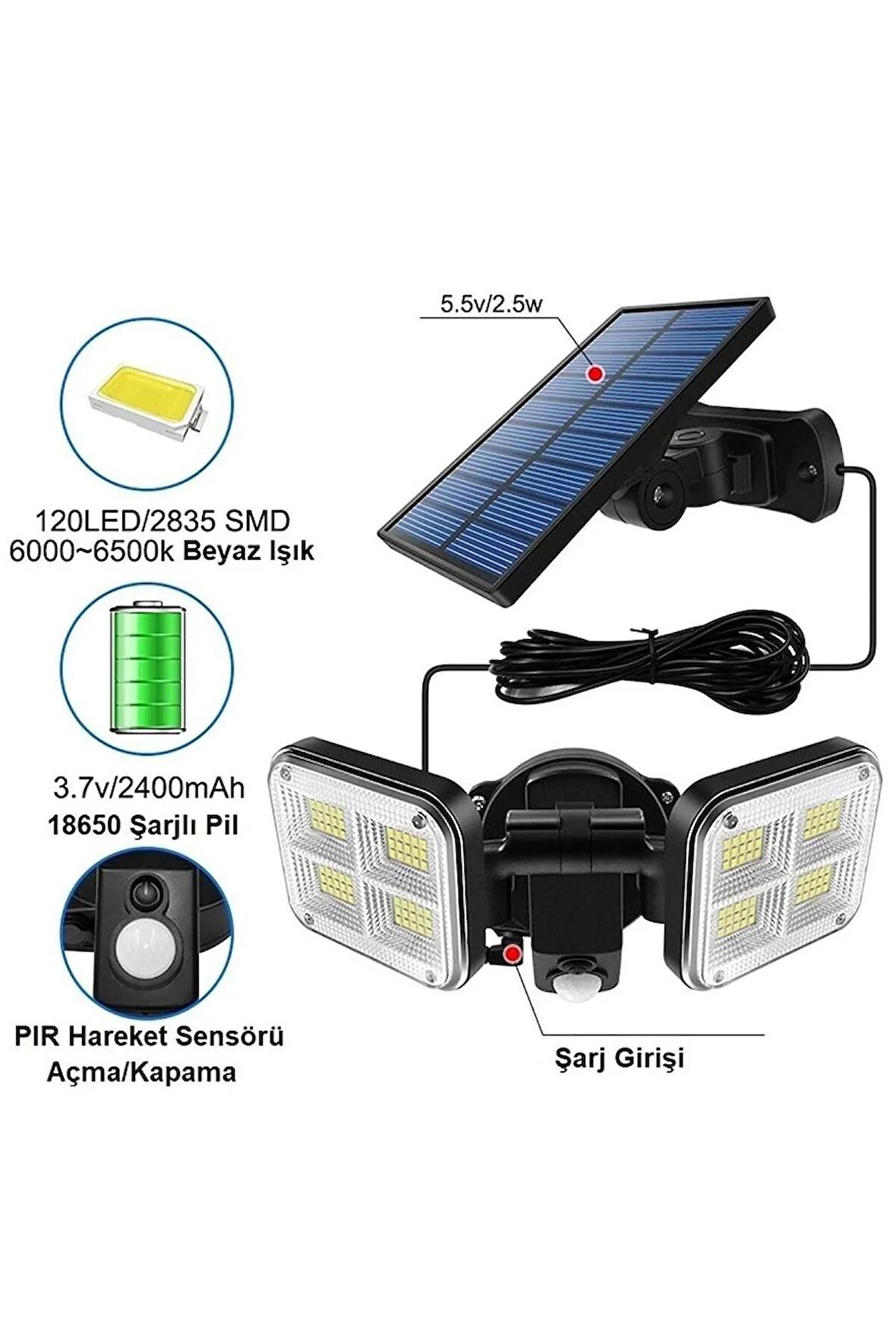 YENİLZD  120 LED Solar Lamba 20W Güneş Enerjili Aydınlatma