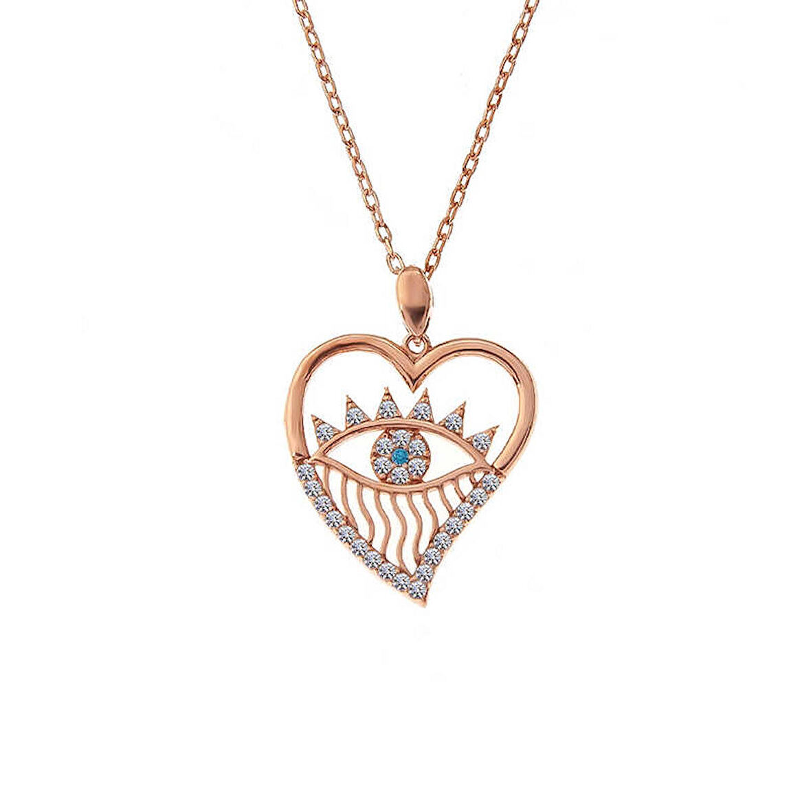 STİLLOVE Gümüş Rose Kalp Göz Kadın Kolye