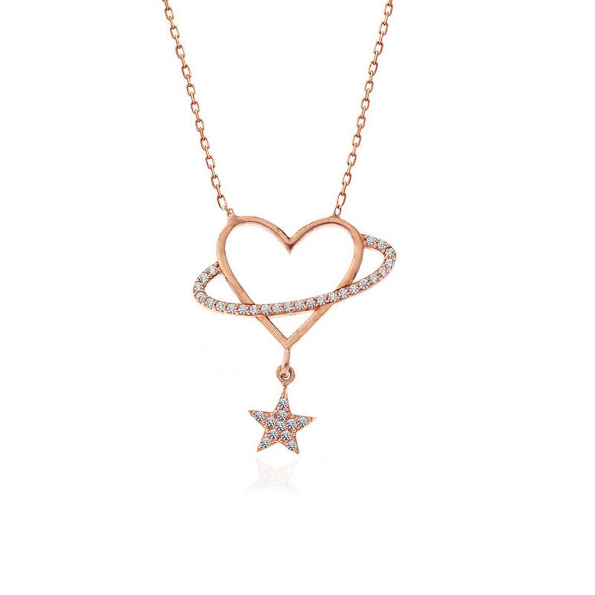 STİLLOVE Gümüş Rose Kalp Yıldız Kadın Kolye