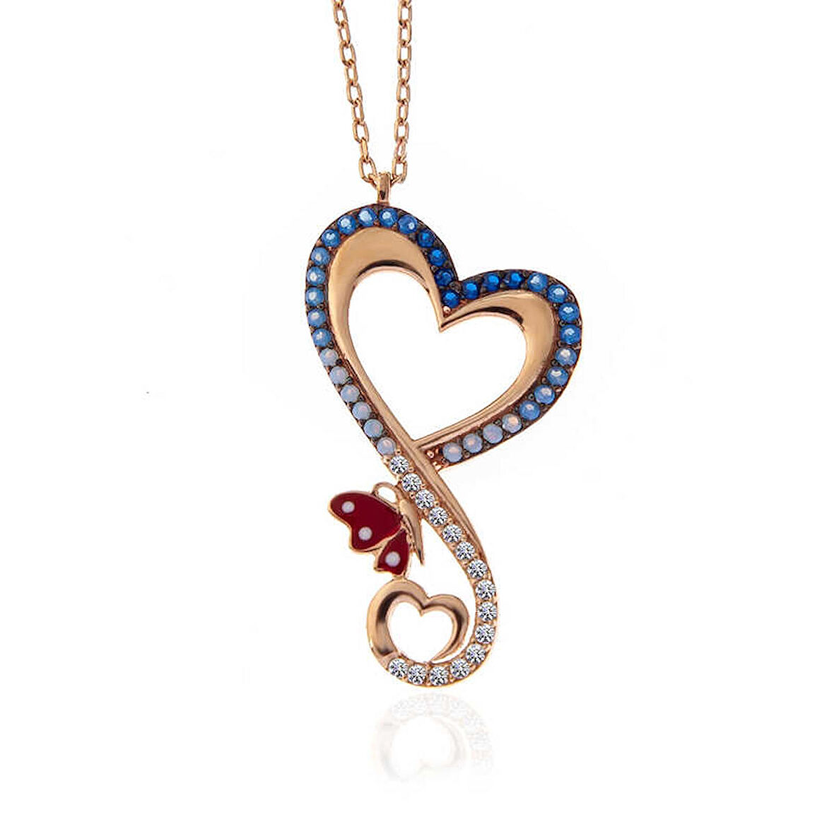 STİLLOVE Gümüş Rose Kalpli Kelebek Kadın Kolye