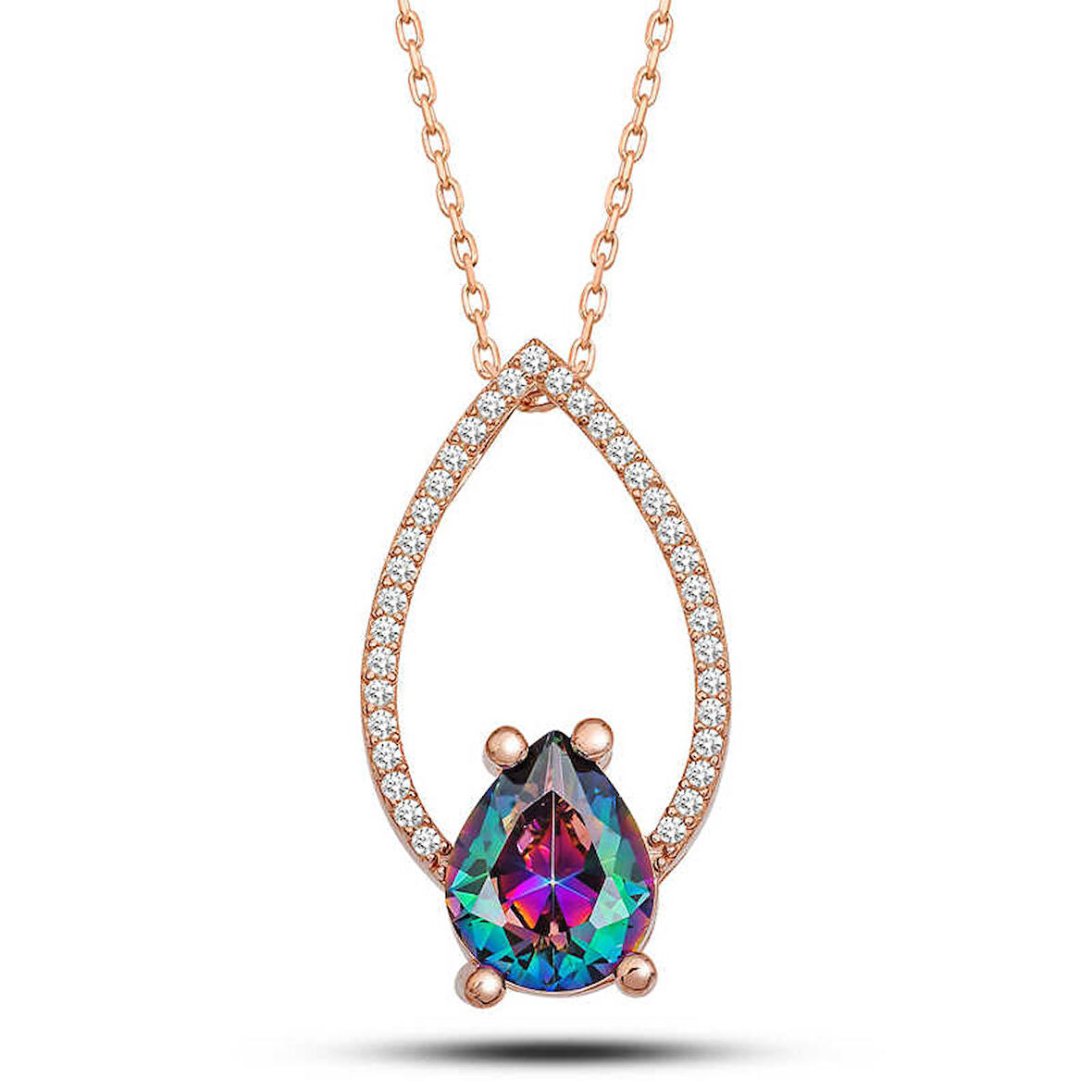 STİLLOVE Gümüş Rose Mistik Topaz Taşlı Damla Kadın Kolye