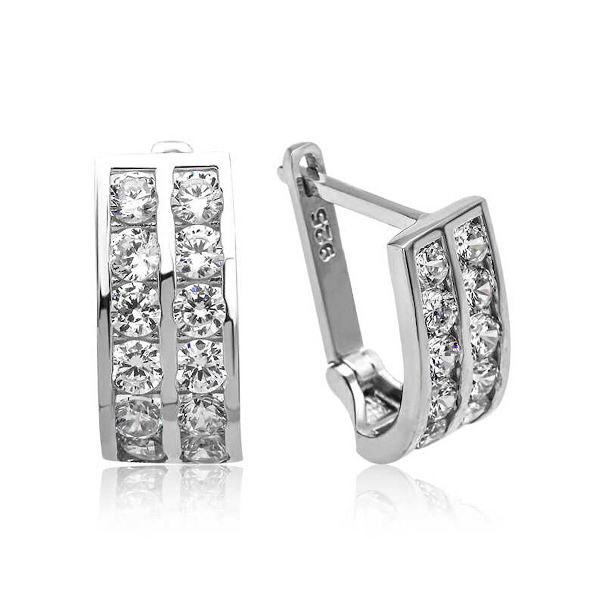 STİLLOVE Gümüş Çift Sıra Beyaz Taşlı J Kadın Küpe