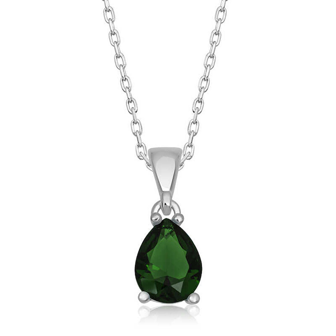 STİLLOVE Gümüş Yeşil Kristal Damla Taşlı Kadın Kolye