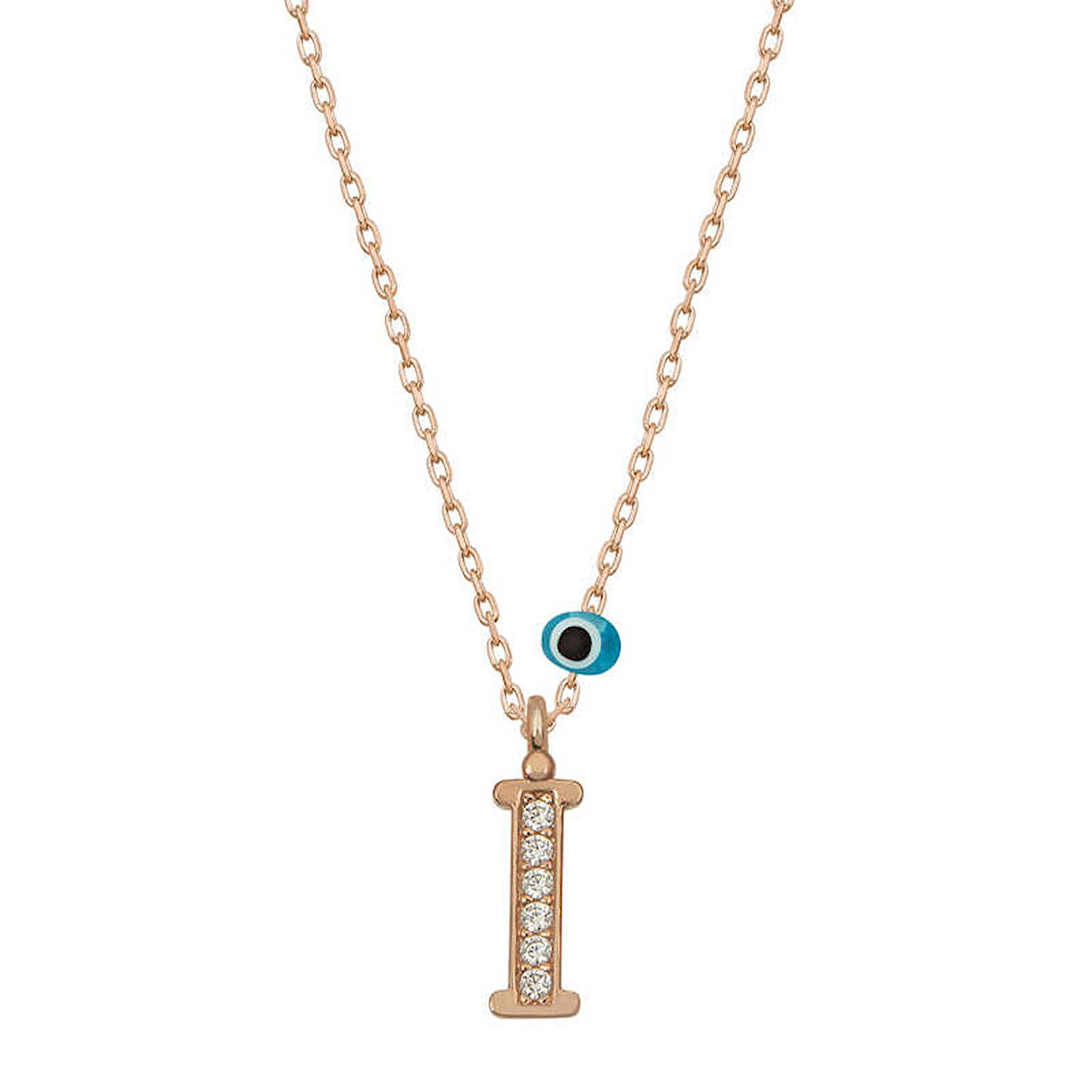 STİLLOVE Gümüş Nazar Rose İ Harfi Kadın Kolye