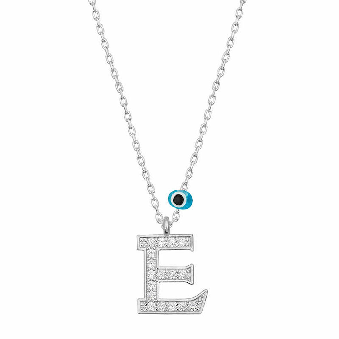 STİLLOVE Gümüş Nazar Rodyum E Harfi Kadın Kolye