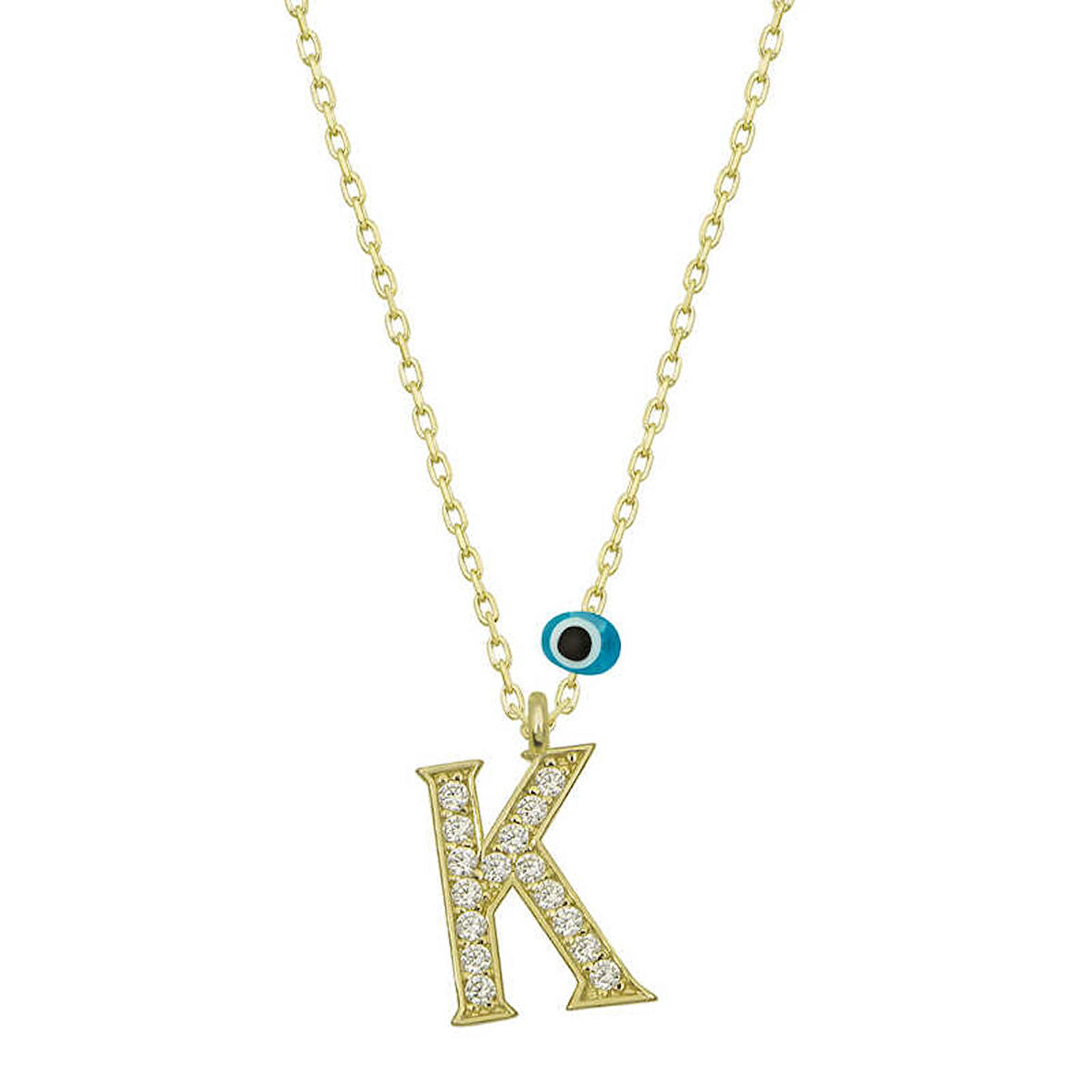 STİLLOVE Gümüş Nazar Gold K Harfi Kadın Kolye