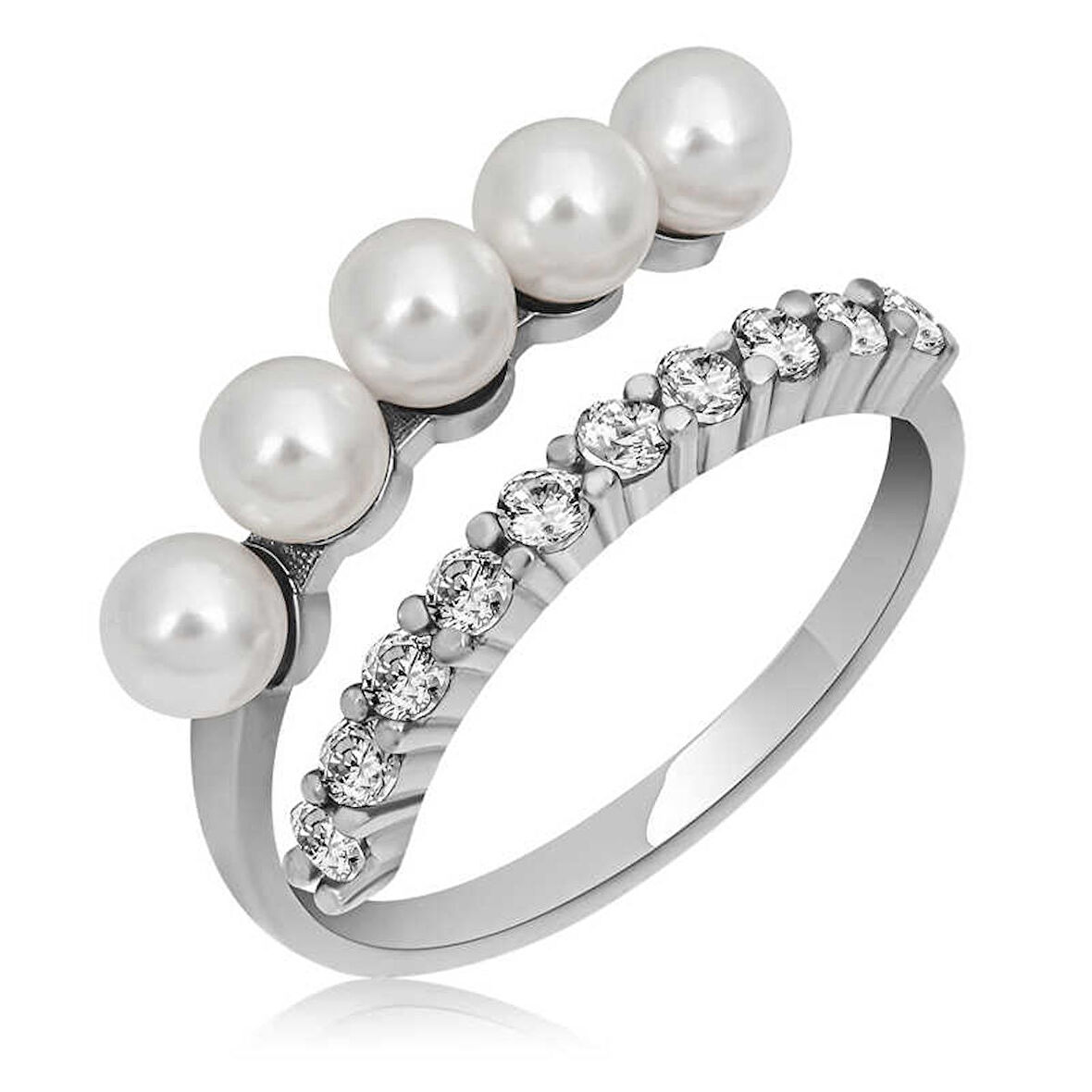 STİLLOVE Gümüş Ayarlanabilir İnci Taşlı Kadın Yüzük