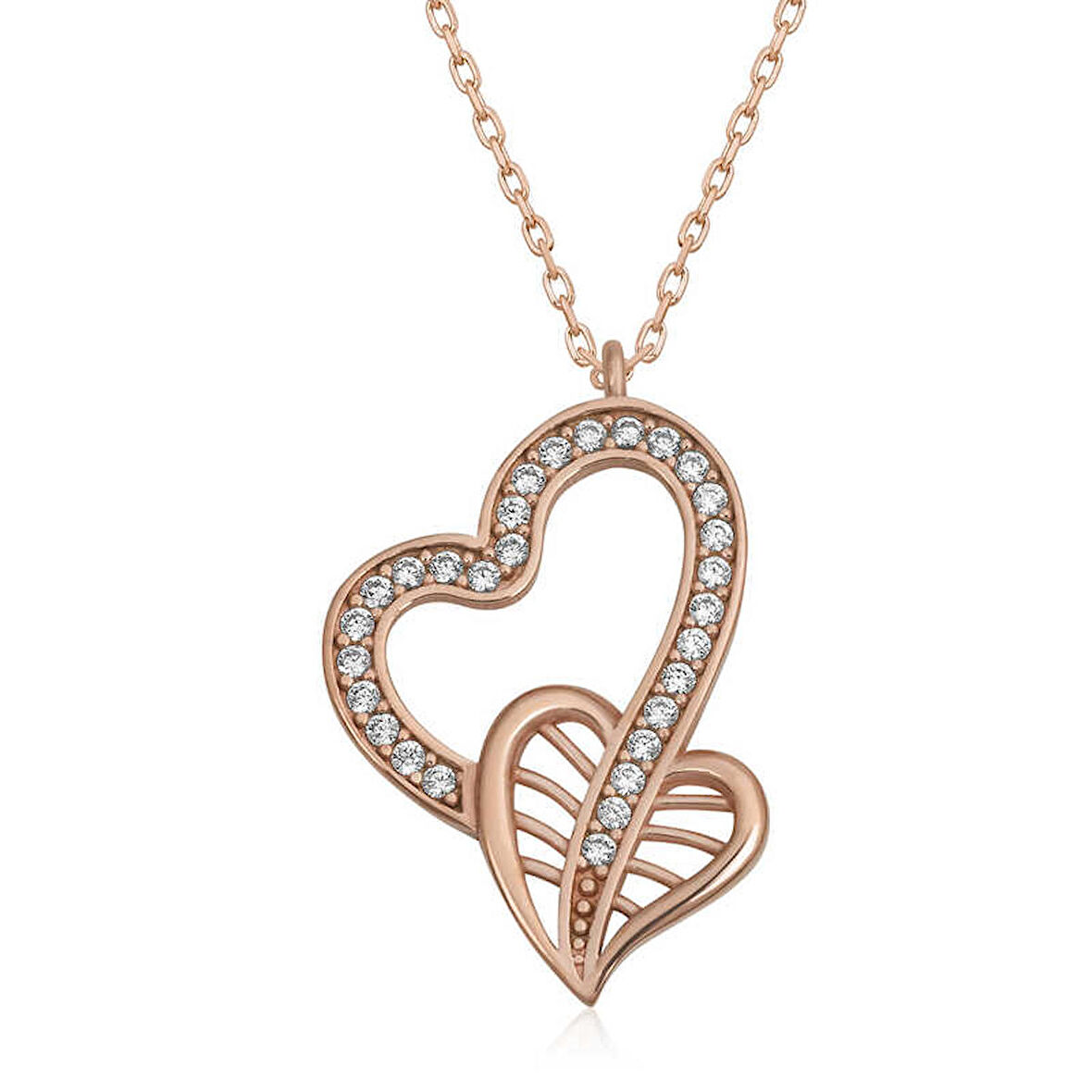 STİLLOVE Gümüş Rose Birleşmiş Kalpler Kadın Kolye