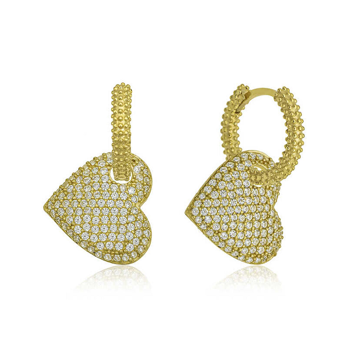 STİLLOVE Gümüş Gold Halka Kalp Bayan Küpe