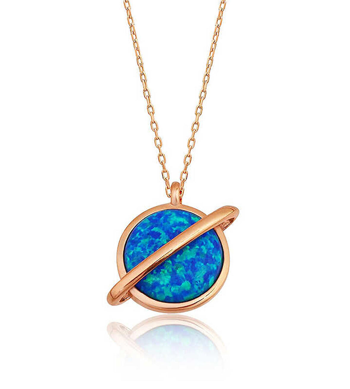 STİLLOVE Gümüş Rose Opal Taşlı Gezegen Bayan Kolye