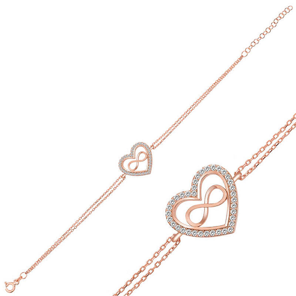 STİLLOVE Gümüş Rose Kalp Sonsuzluk Bayan Bileklik