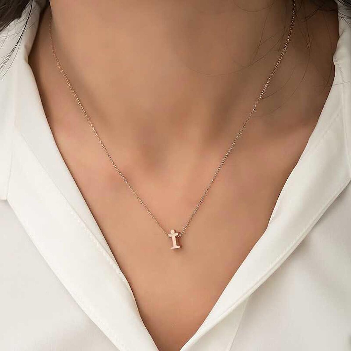 STİLLOVE Gümüş Rose 3 Boyutlu İ Harf Kadın Kolye