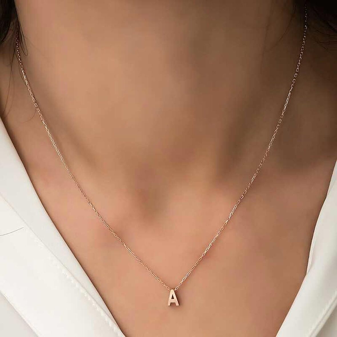 STİLLOVE Gümüş Rose 3 Boyutlu A Harf Kadın Kolye