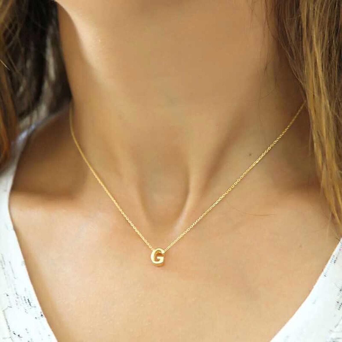 STİLLOVE Gümüş Gold 3 Boyutlu G Harf Kadın Kolye