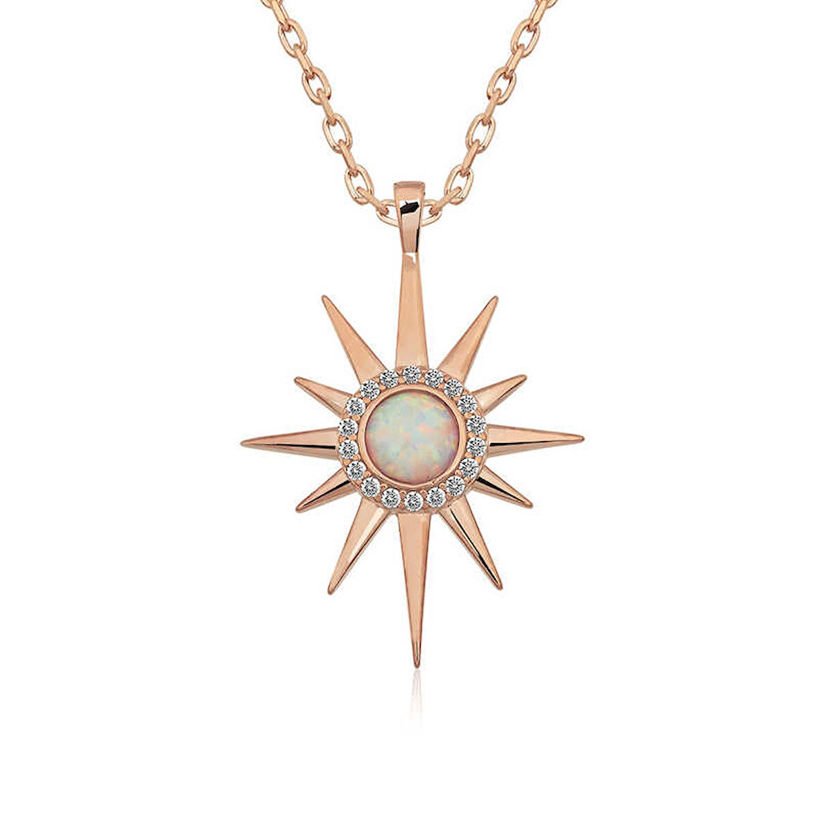STİLLOVE ​Gümüş Rose Beyaz Opal Taşlı Kutup Yıldızı Kolye