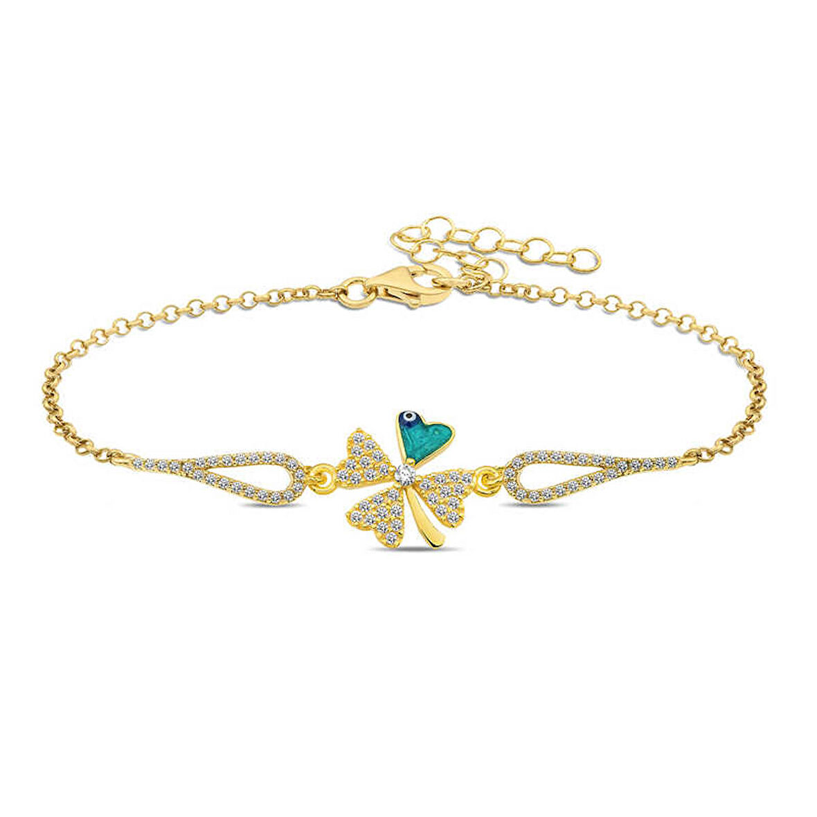 STİLLOVE Gümüş Gold Nazarlı Yonca Bileklik