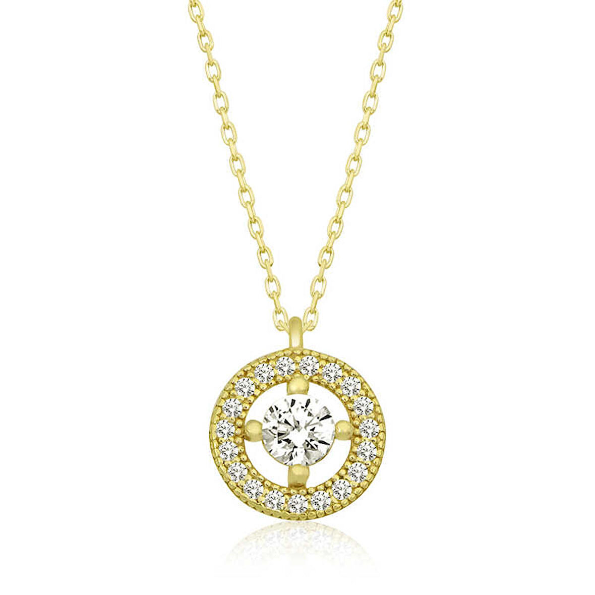 STİLLOVE Gümüş Gold Minimal Yuvarlak Tektaş Kadın Kolye