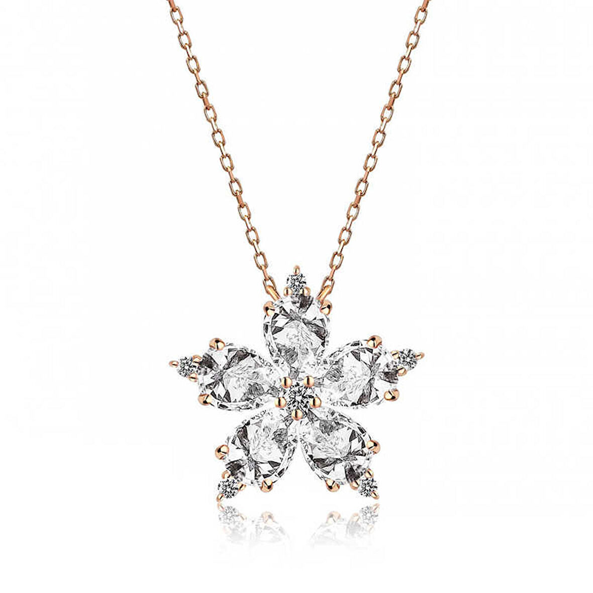 STİLLOVE Gümüş Rose Beyaz Kamelya Çiçeği Kolye