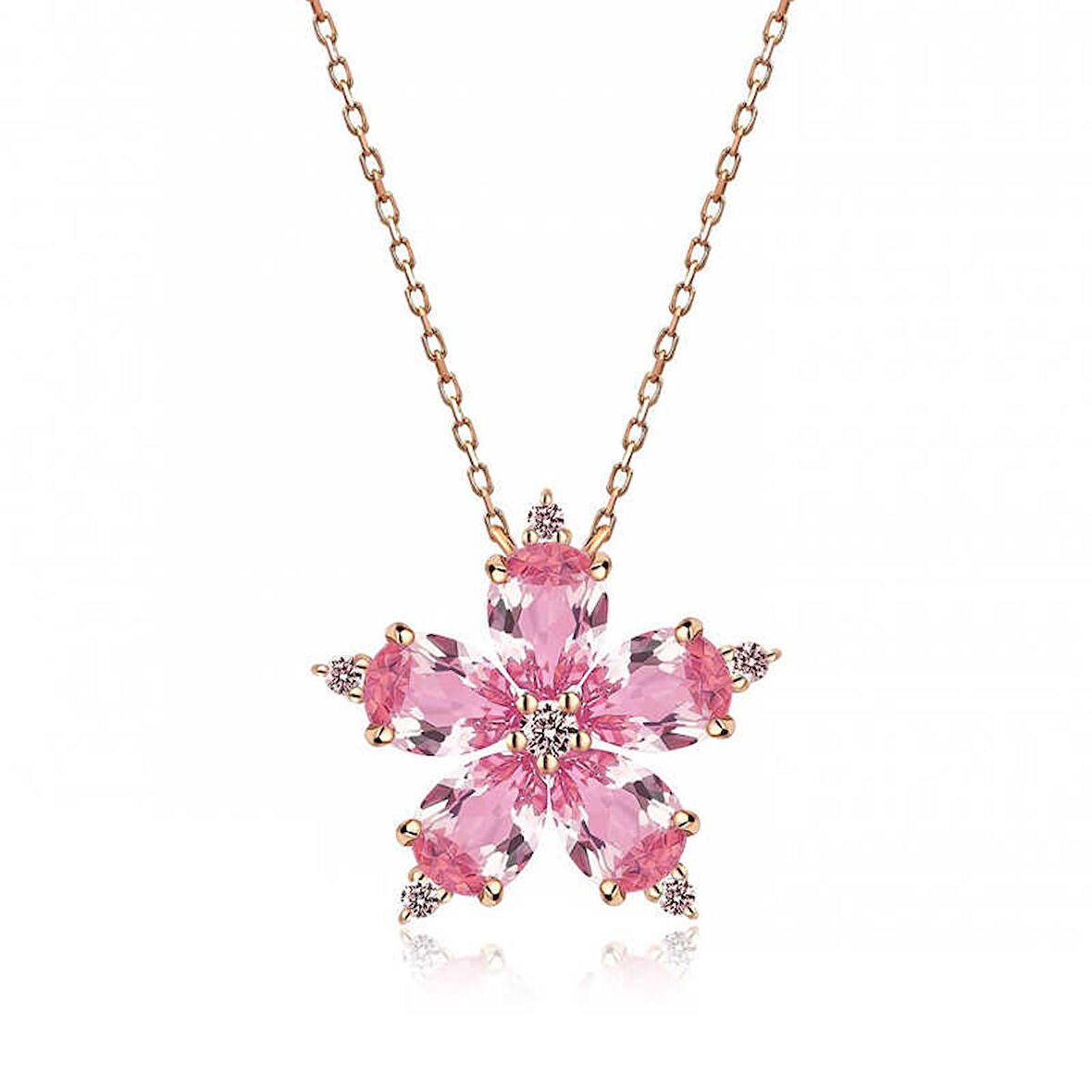 STİLLOVE Gümüş Rose Pembe Kamelya Çiçeği Kolye