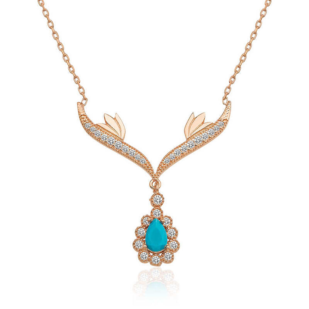 STİLLOVE Gümüş Turkuaz Taşlı Madalyon Kadın Kolye