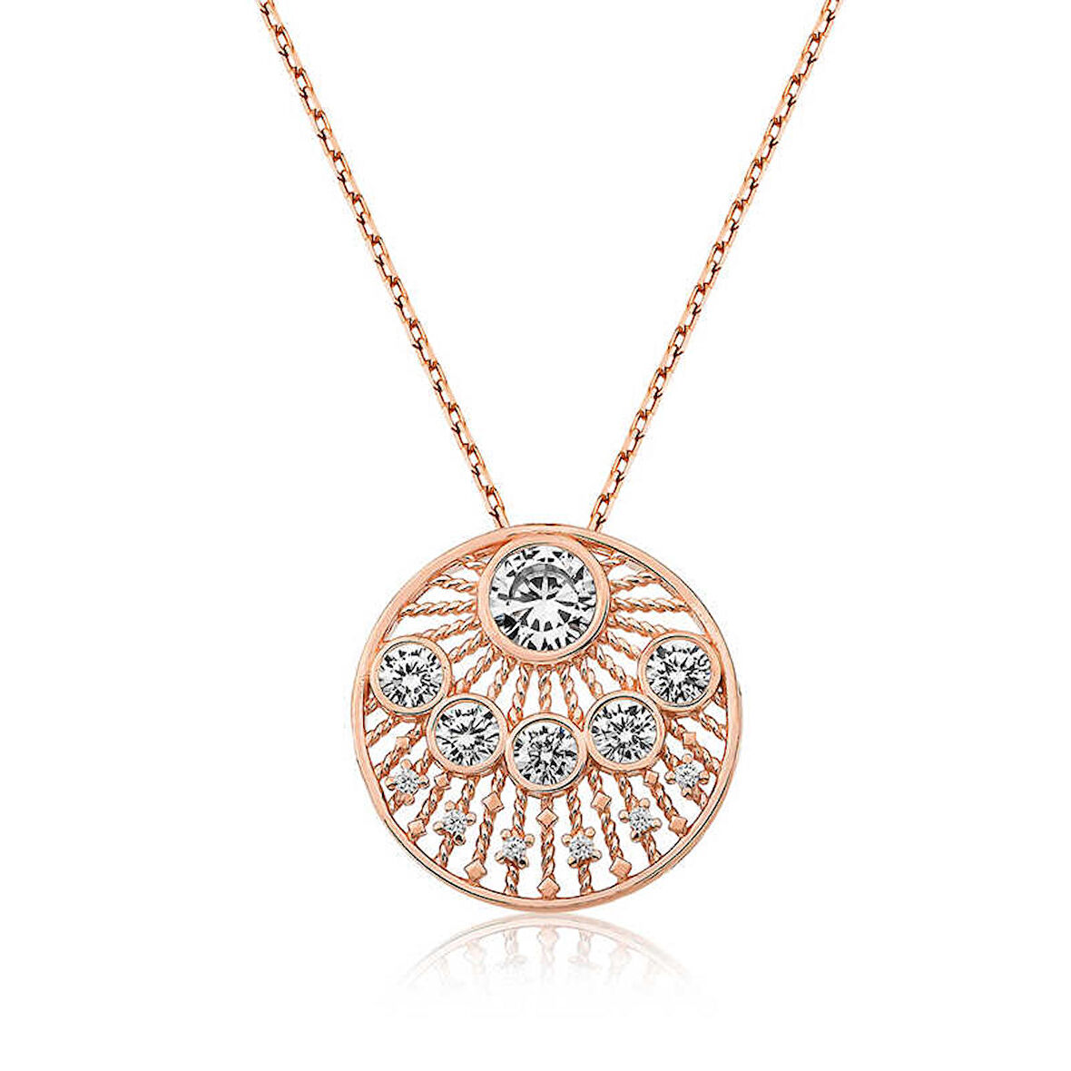 STİLLOVE Gümüş Rose Etnik Desenli Rose Kadın Kolye