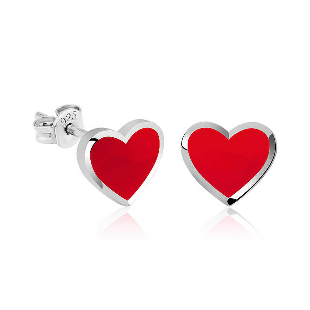STİLLOVE Gümüş Fosforlu Kırmızı Kalp Küpe