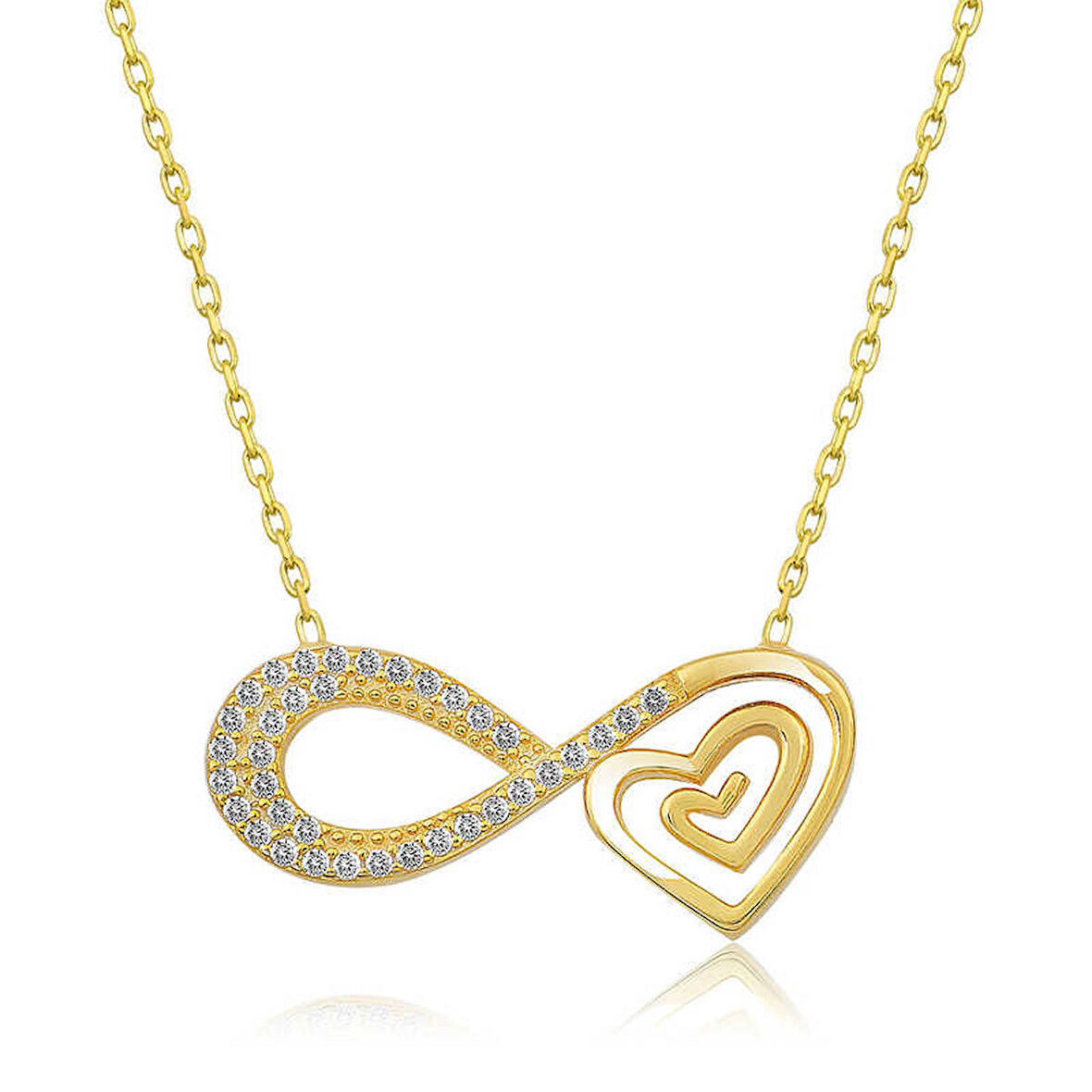 STİLLOVE Gümüş Gold Kalpli Sonsuzluk Kolye