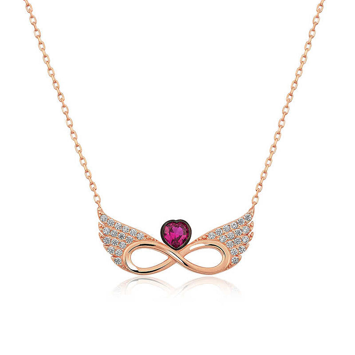 STİLLOVE ​Gümüş Rose Kanatlı Sonsuz Kalp Kolye