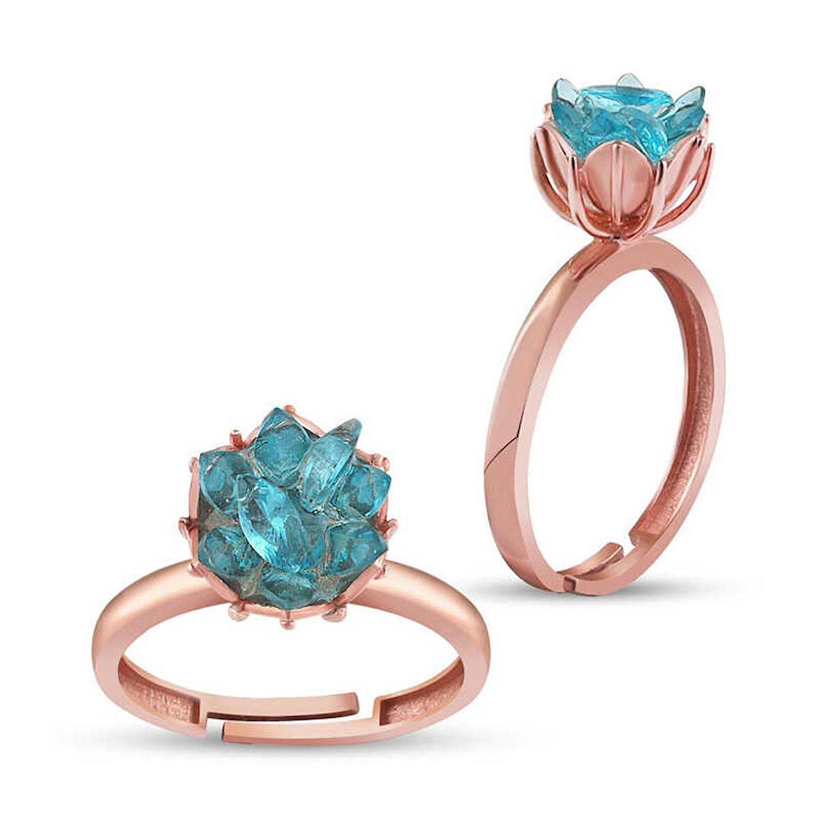 STİLLOVE ​Gümüş Rose Mavi Lotus Çiçeği Yüzük