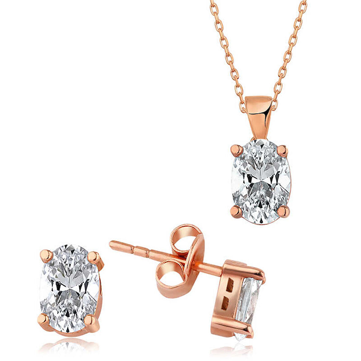 STİLLOVE Gümüş Rose Oval Taş İkili Set