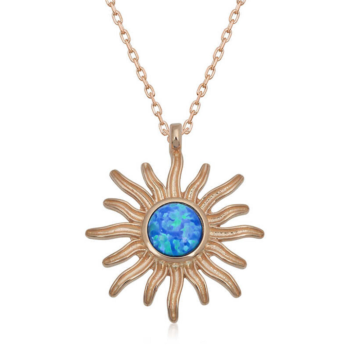 STİLLOVE ​Gümüş Rose Mavi Opal Taşlı Güneş Kadın Kolye
