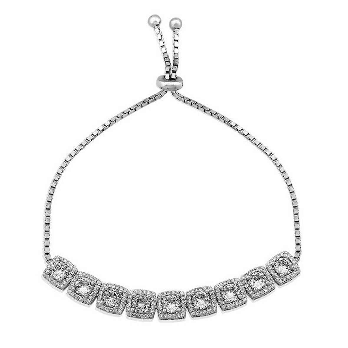 STİLLOVE Gümüş Kare Baget Taşlı Asansörlü Bileklik