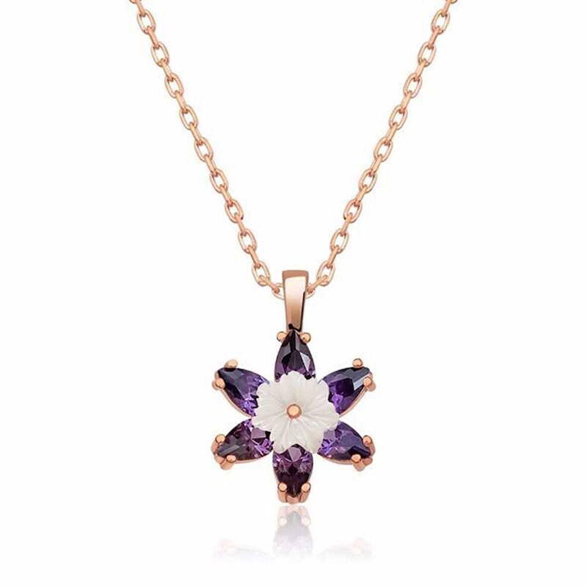 STİLLOVE Gümüş Rose Mor Lotus Çiçeği Kolye