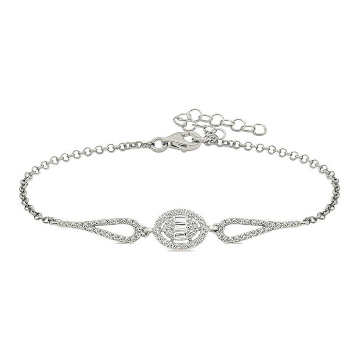 STİLLOVE Gümüş Rodyum Oval Baget Bileklik