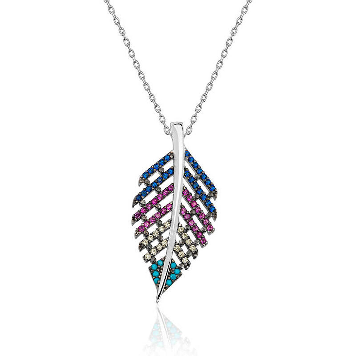 STİLLOVE Gümüş Mix Taşlı Yaprak Kolye