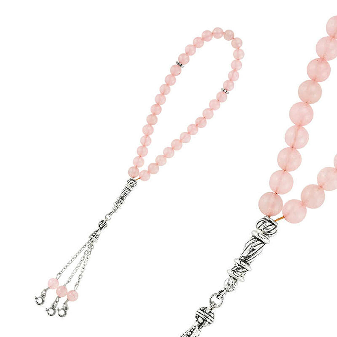STİLLOVE Doğaltaş Metal Püsküllü Pembe Kuvars Tesbih