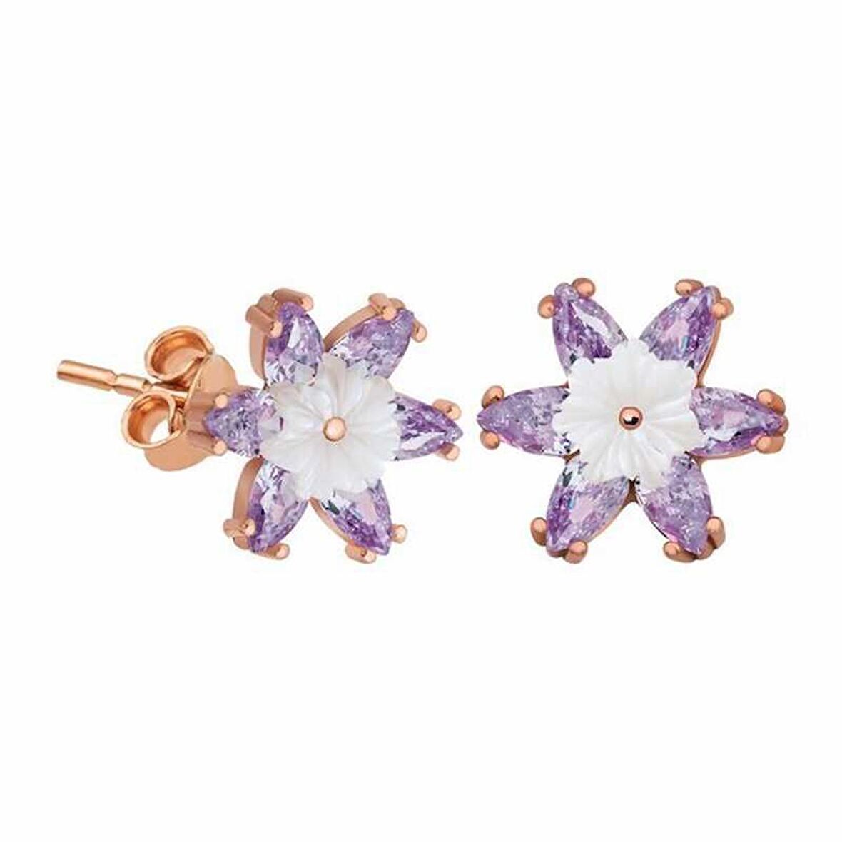 STİLLOVE Gümüş Lila Lotus Çiçeği Küpe