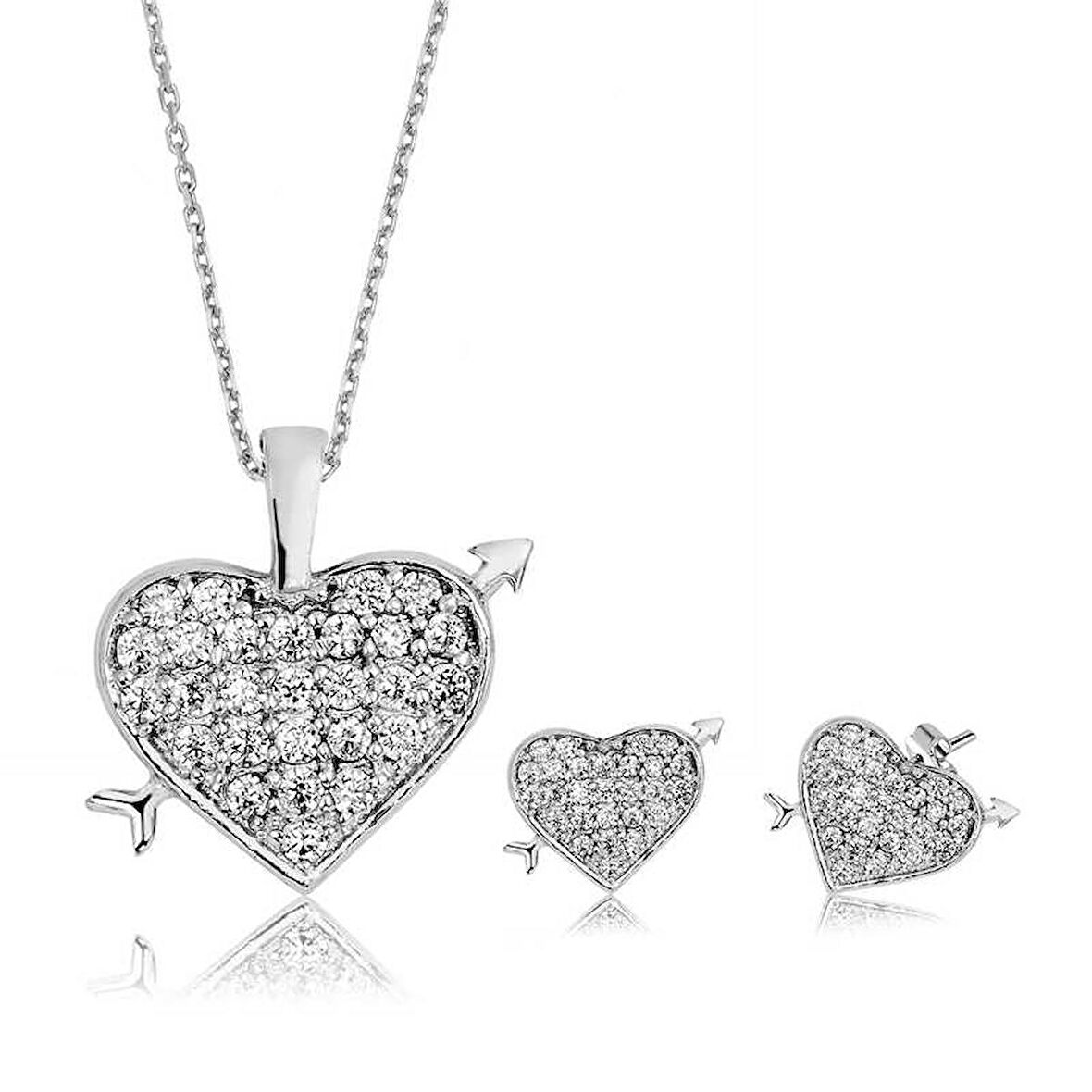 STİLLOVE Gümüş Kalpli Bayan Set