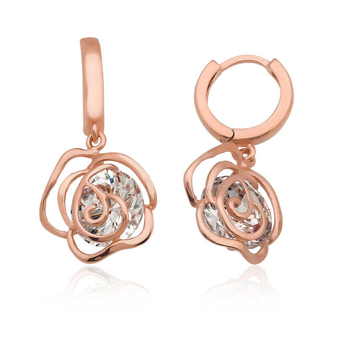 STİLLOVE Gümüş Rose Sallantılı Gül Küpe