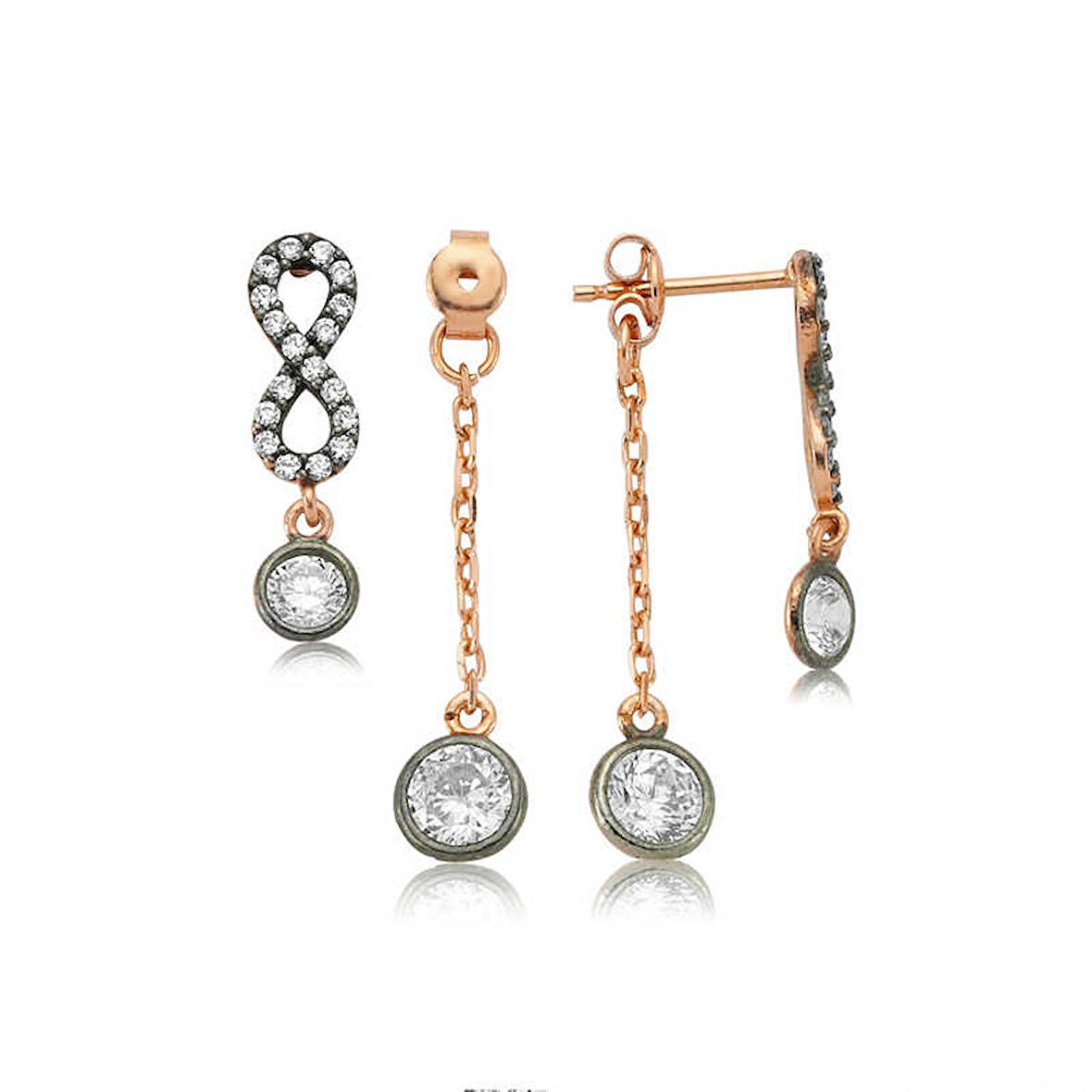 STİLLOVE Gümüş Rose Zincirli Sonsuzluk Bayan Küpe