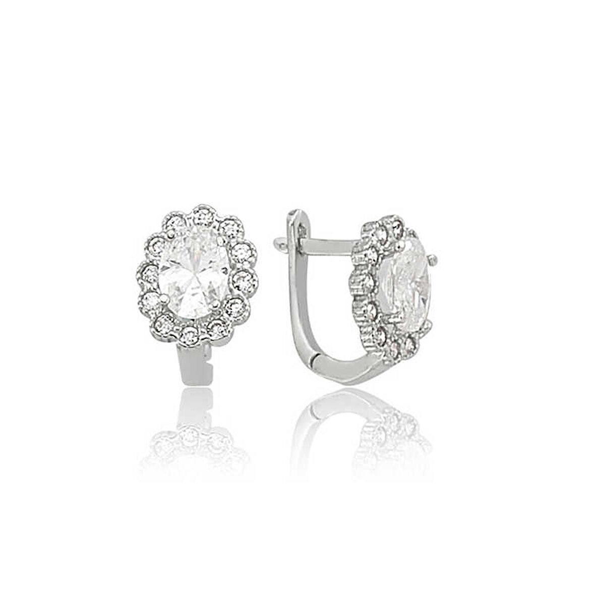 STİLLOVE Gümüş Oval Taşlı Çiçek Küpe