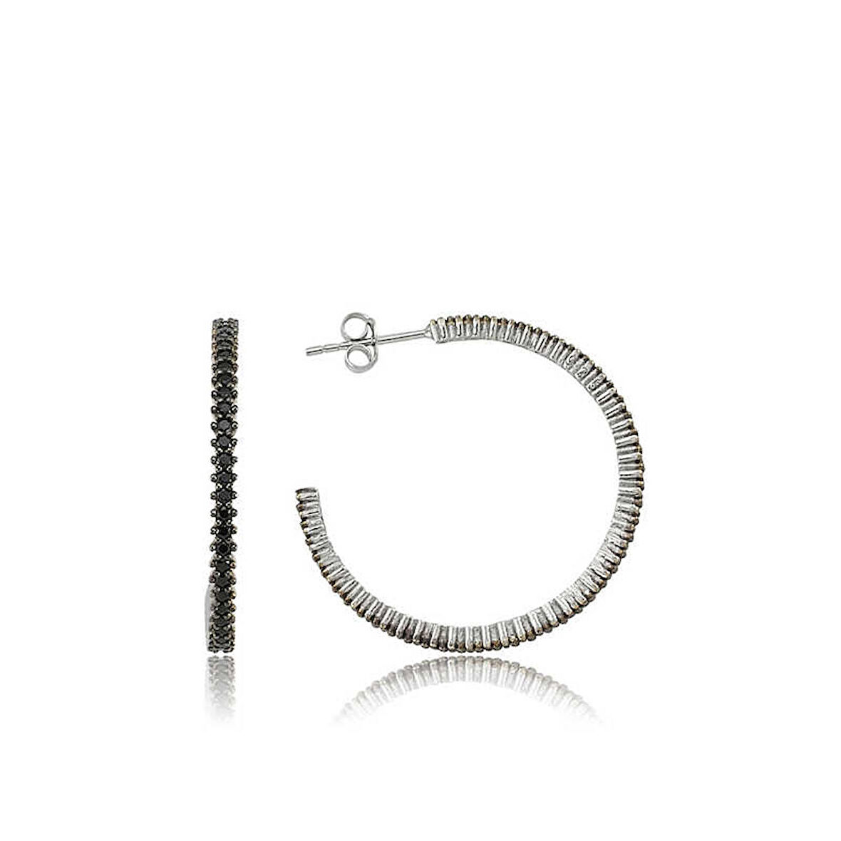 STİLLOVE Gümüş Tamtur Siyah Taşlı Küpe