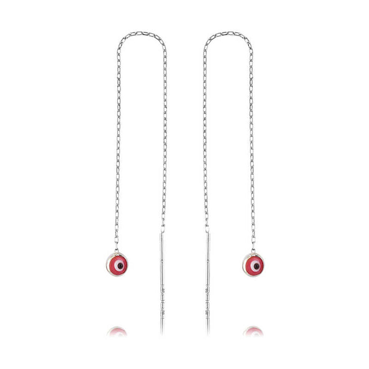 STİLLOVE Gümüş Zincirli Pembe Nazar Küpe