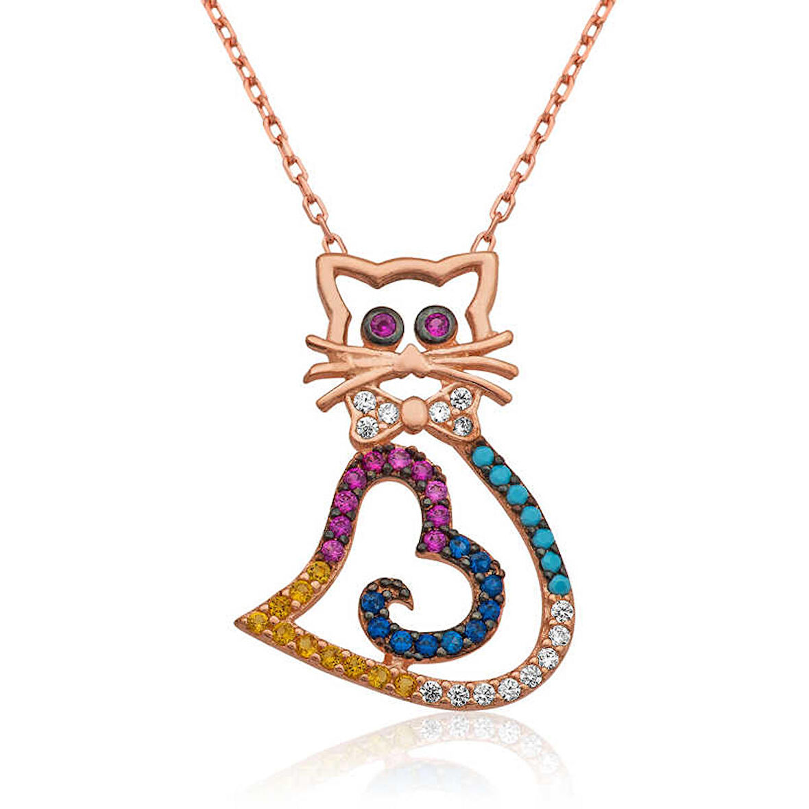 STİLLOVE Gümüş Kalpli Kedi Kolye