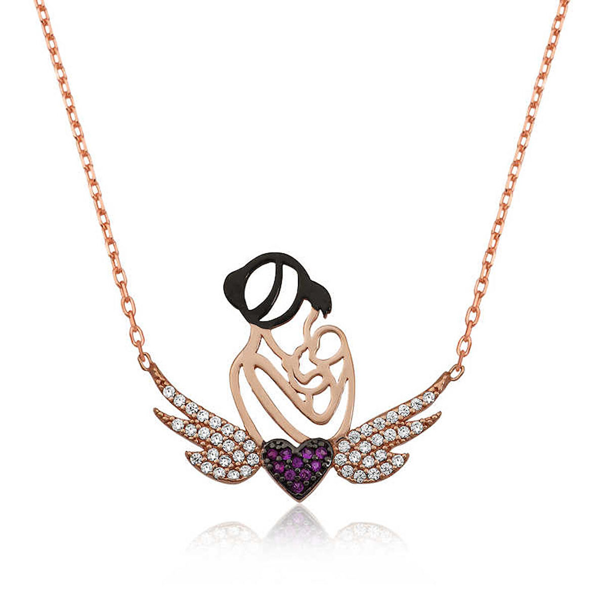 STİLLOVE Gümüş Rose Kalpli Anne Ve Çocuk Kolye